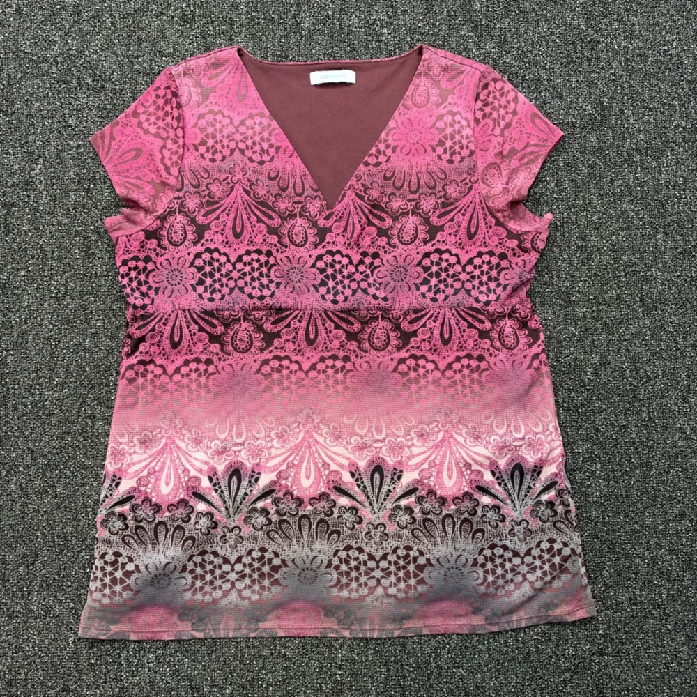 Lizwear V-Neck Mesh Overlay Ombre Lace Print Top Womens no sz whimsigoth y2k
